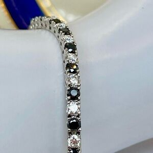 Clearance‼️Sapphire Tennis Bracelet Silver 925 Black White 7ct. 6.7"
